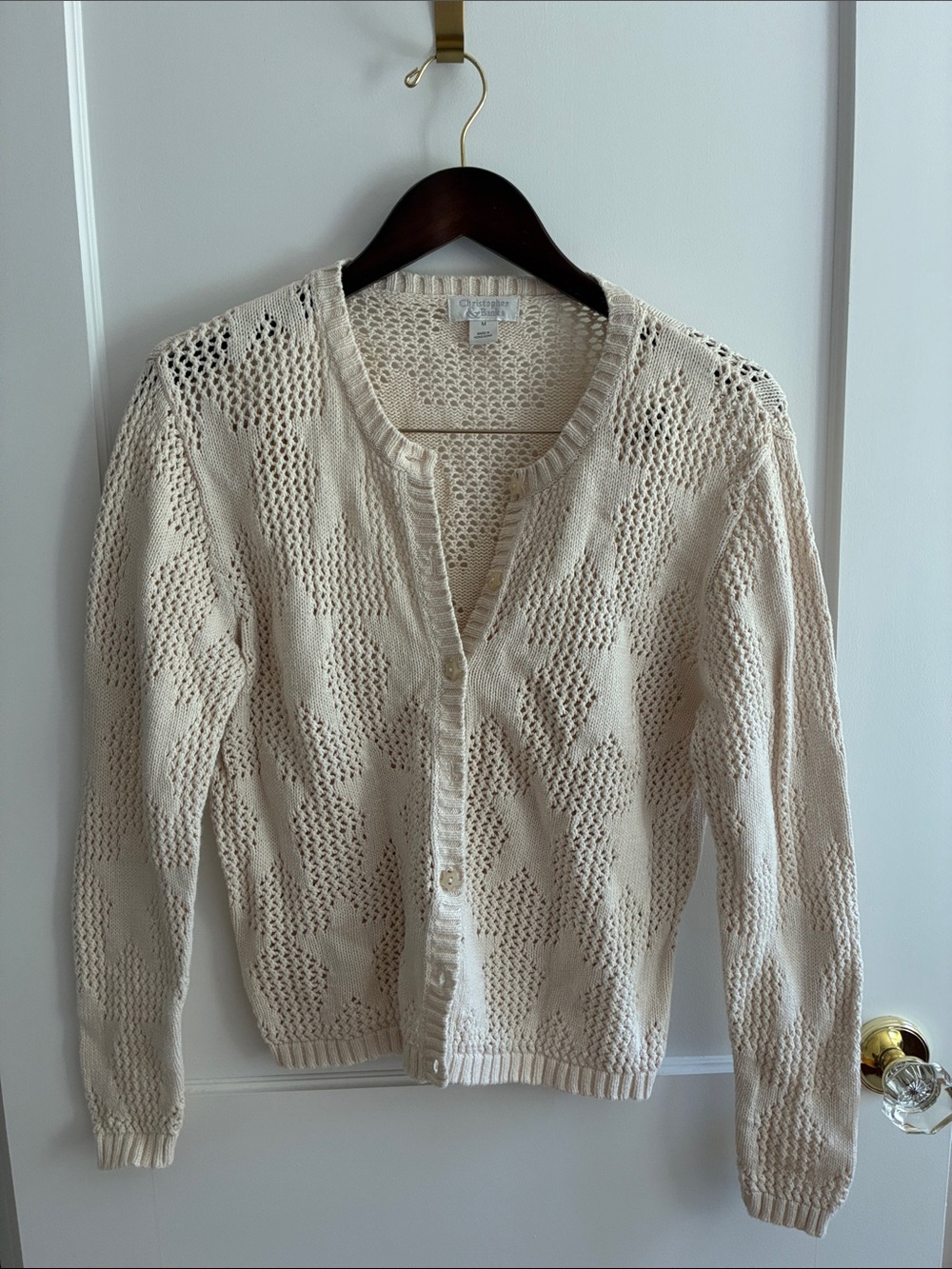 Fisherman Style Open-Knit Button Cardigan Sweater